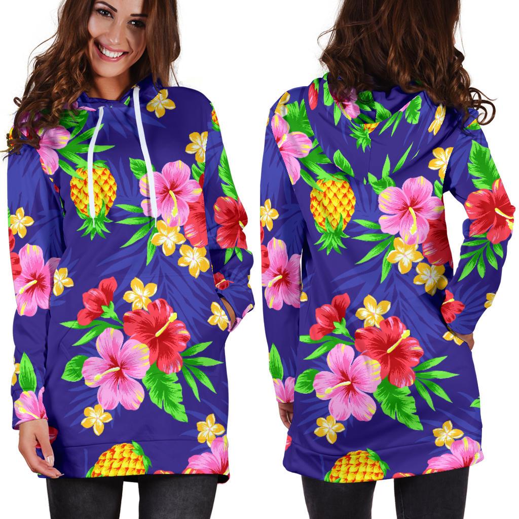 Hawaiian Themed Pattern Print Design H05 Women Hoodie Dress