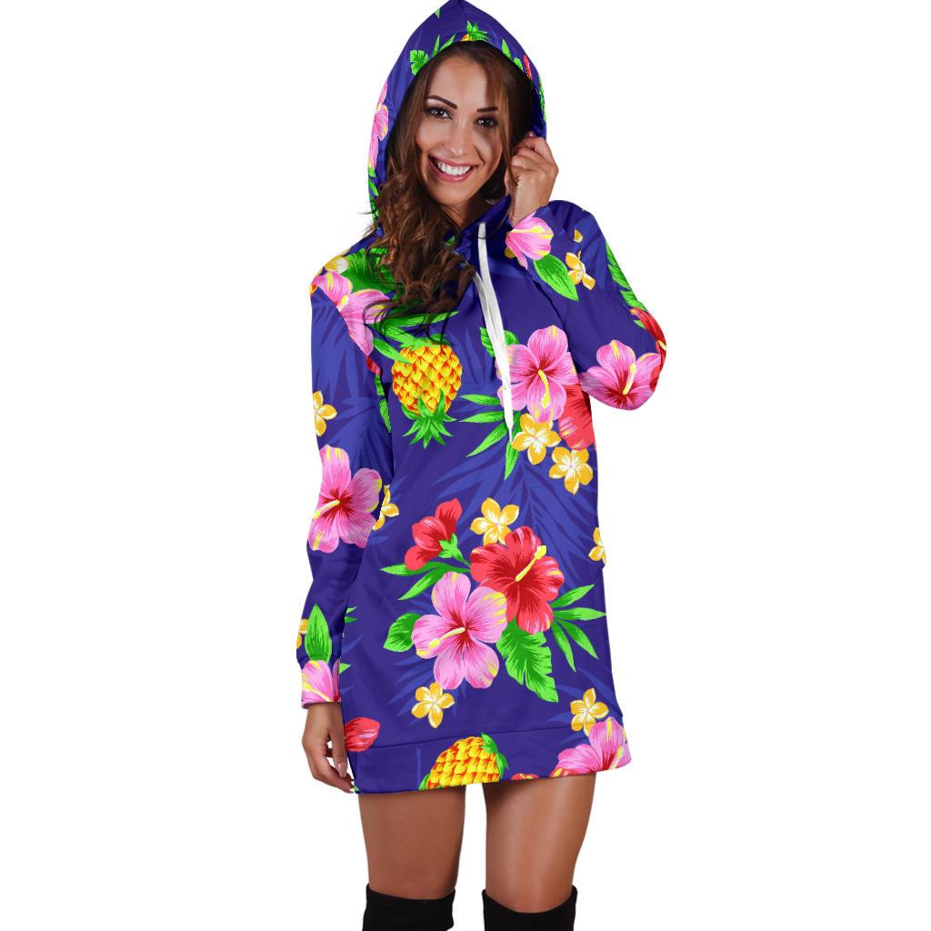 Hawaiian Themed Pattern Print Design H05 Women Hoodie Dress