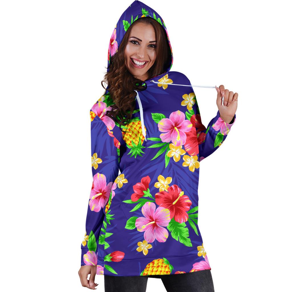 Hawaiian Themed Pattern Print Design H05 Women Hoodie Dress