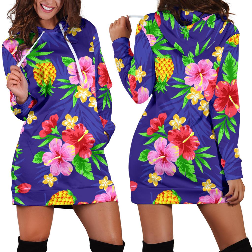 Hawaiian Themed Pattern Print Design H05 Women Hoodie Dress