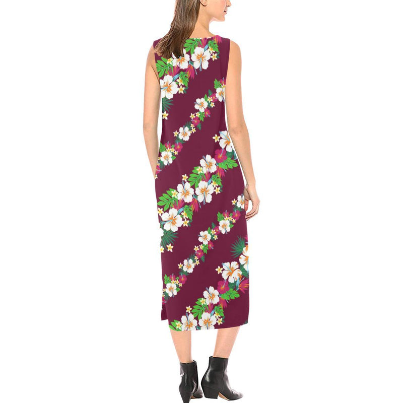 Hawaiian Themed Pattern Print Design H06 Sleeveless Open Fork Long Dress