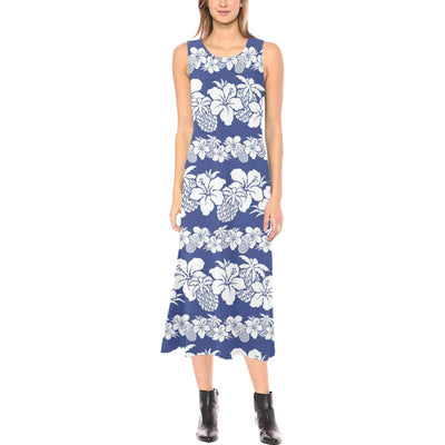 Hawaiian Themed Pattern Print Design H07 Sleeveless Open Fork Long Dress