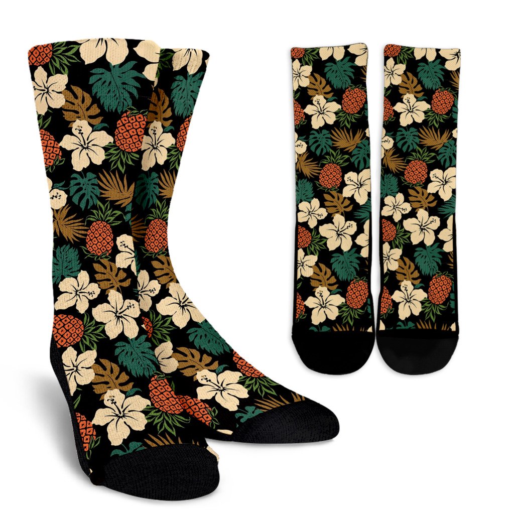 Hawaiian Themed Pattern Print Design H08 Crew Socks-JORJUNE.COM