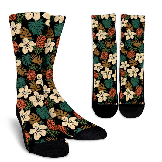 Hawaiian Themed Pattern Print Design H08 Crew Socks-JORJUNE.COM
