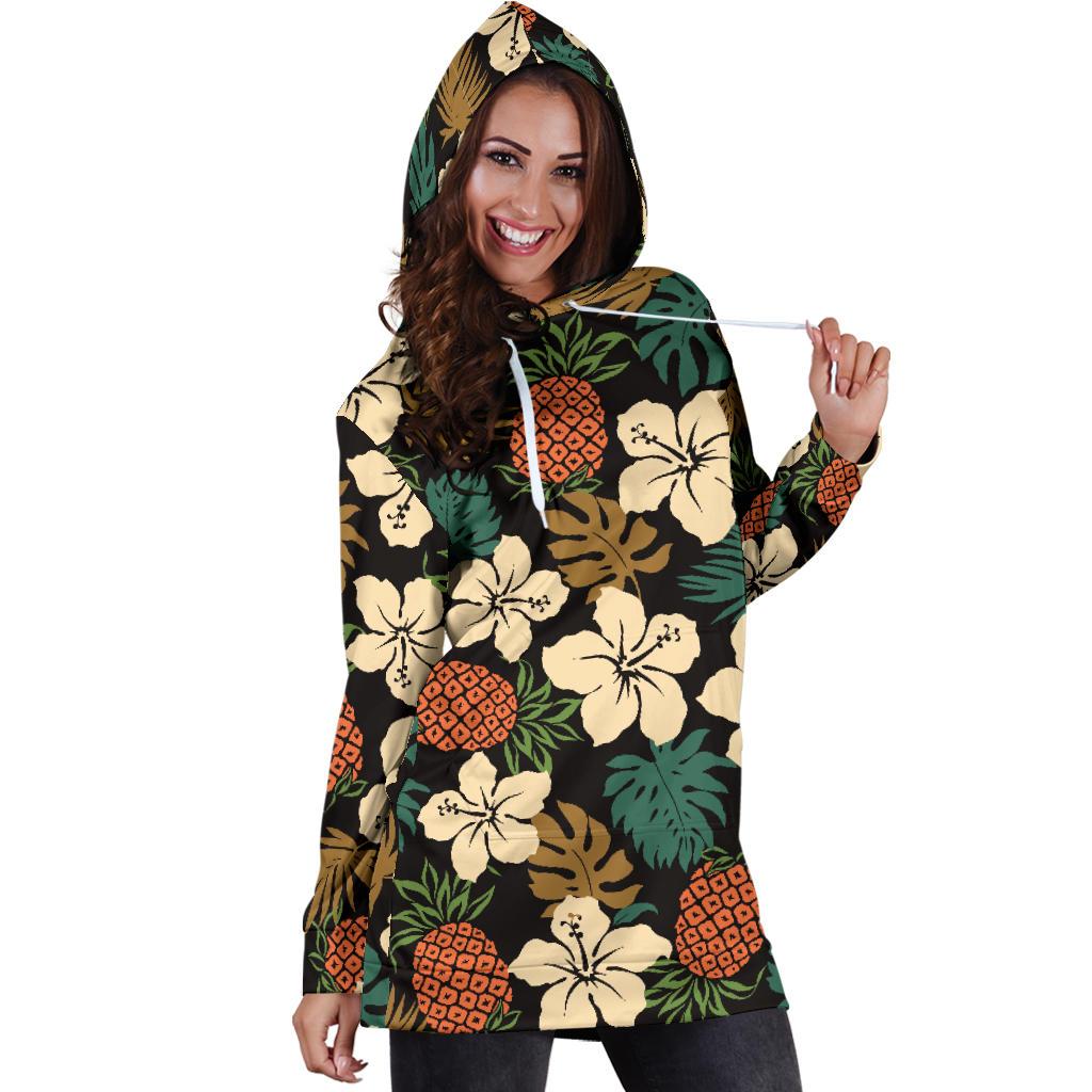 Hawaiian Themed Pattern Print Design H08 Women Hoodie Dress