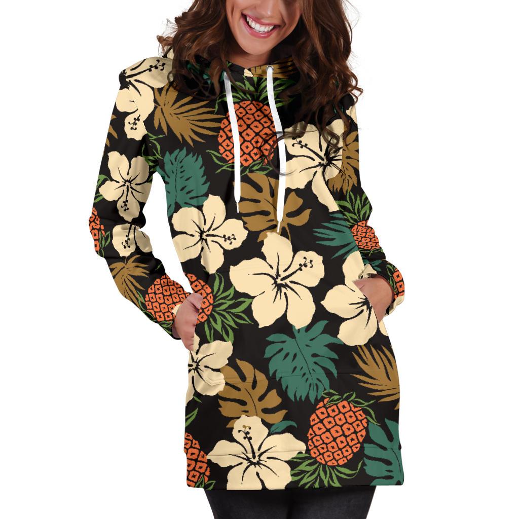 Hawaiian Themed Pattern Print Design H08 Women Hoodie Dress