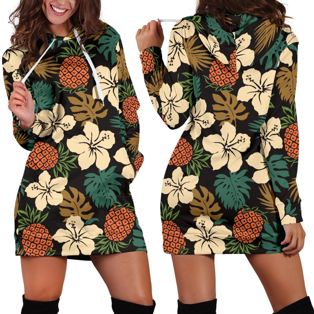 Hawaiian Themed Pattern Print Design H08 Women Hoodie Dress