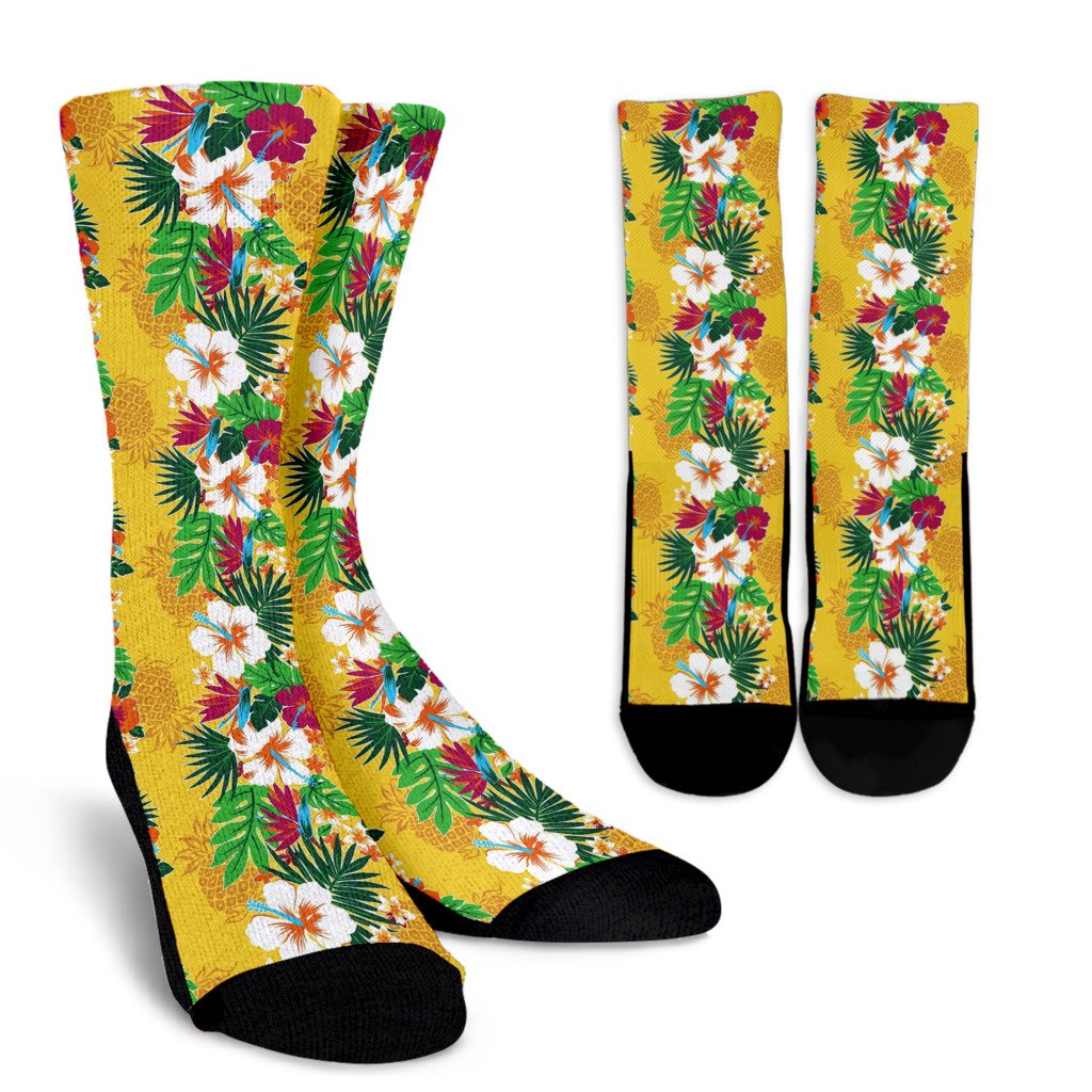 Hawaiian Themed Pattern Print Design H09 Crew Socks-JORJUNE.COM