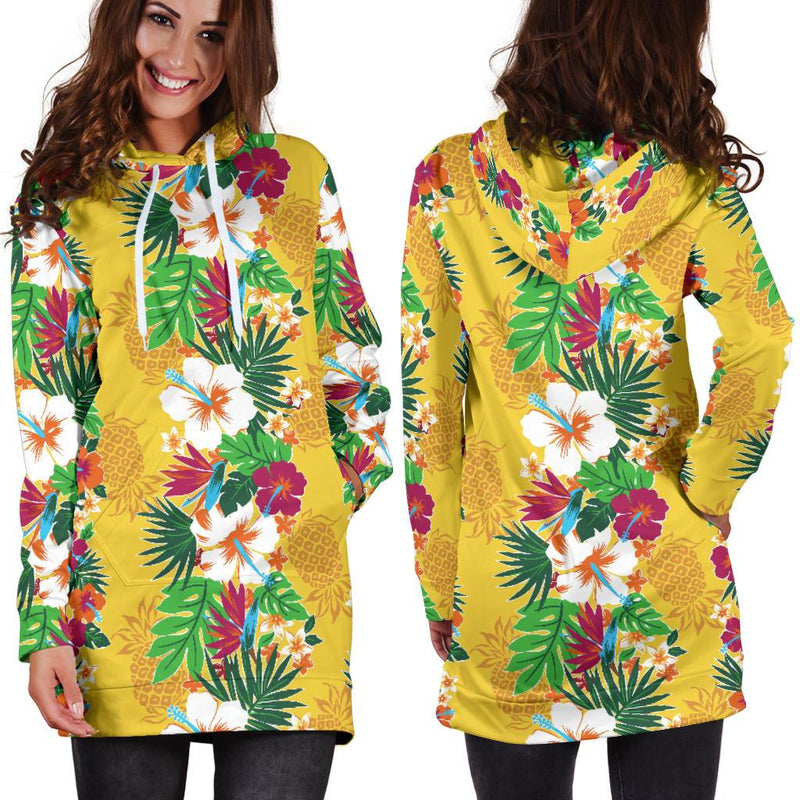 Hawaiian Themed Pattern Print Design H09 Women Hoodie Dress