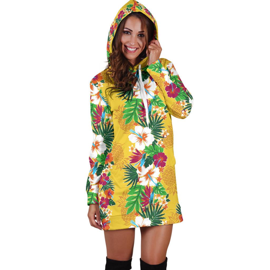 Hawaiian Themed Pattern Print Design H09 Women Hoodie Dress