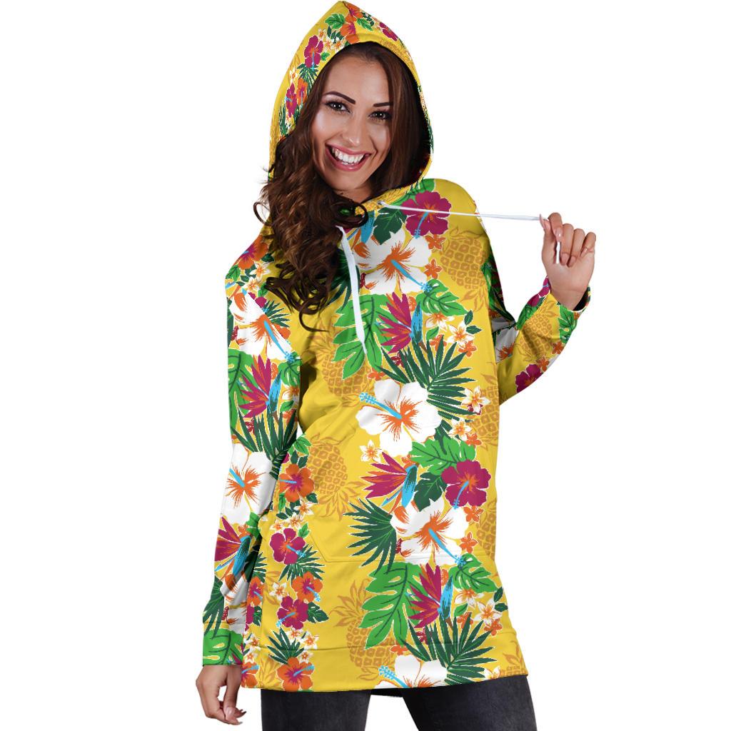 Hawaiian Themed Pattern Print Design H09 Women Hoodie Dress