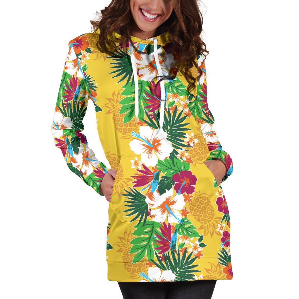 Hawaiian Themed Pattern Print Design H09 Women Hoodie Dress