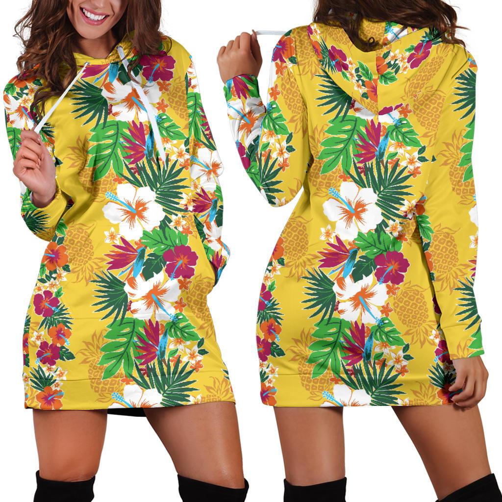 Hawaiian Themed Pattern Print Design H09 Women Hoodie Dress