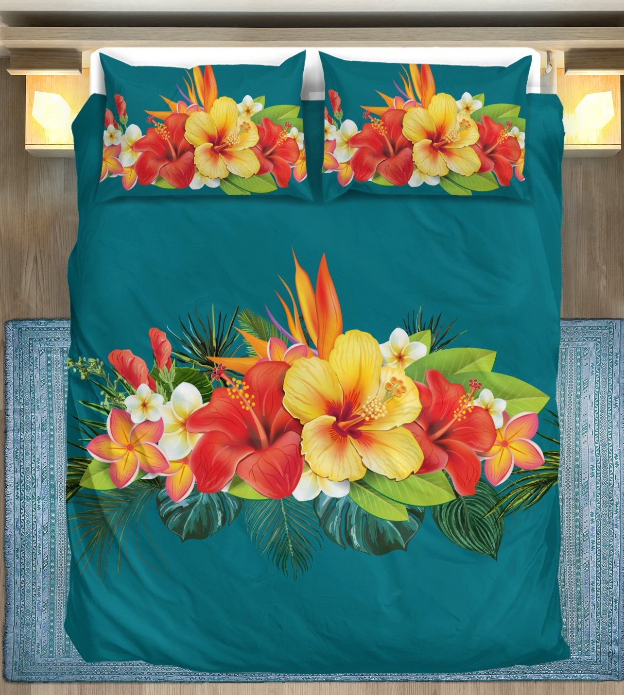 Hawaiian Tropical Flower Hibiscus Duvet Cover Bedding Set
