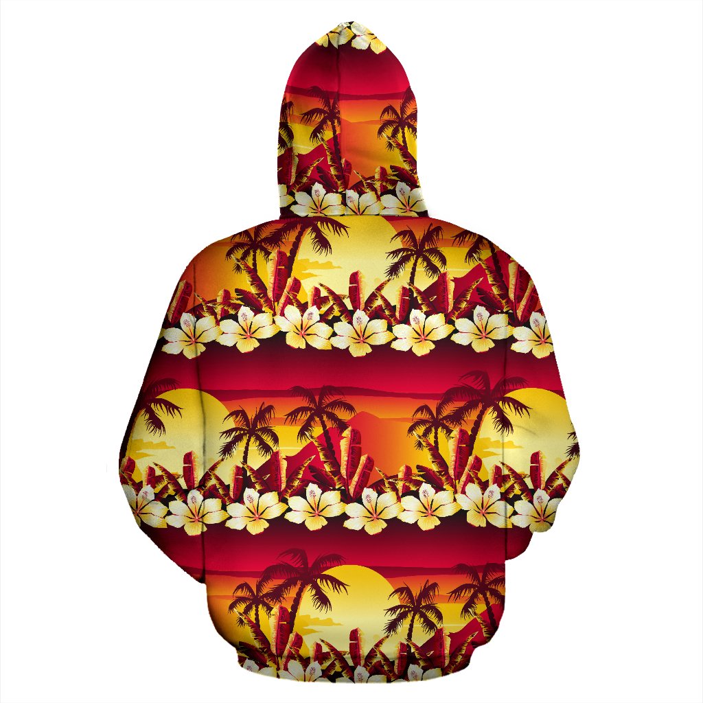 Hawaiian Tropical Sunset Hibiscus Print All Over Zip Up Hoodie