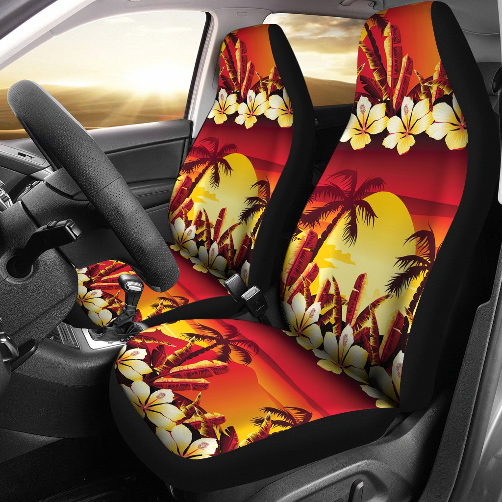 Hawaiian Tropical Sunset Hibiscus Print Universal Fit Car Seat Covers