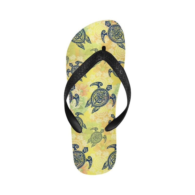 Hawaiian Turtle Tribal Design Print Flip Flops-JorJune