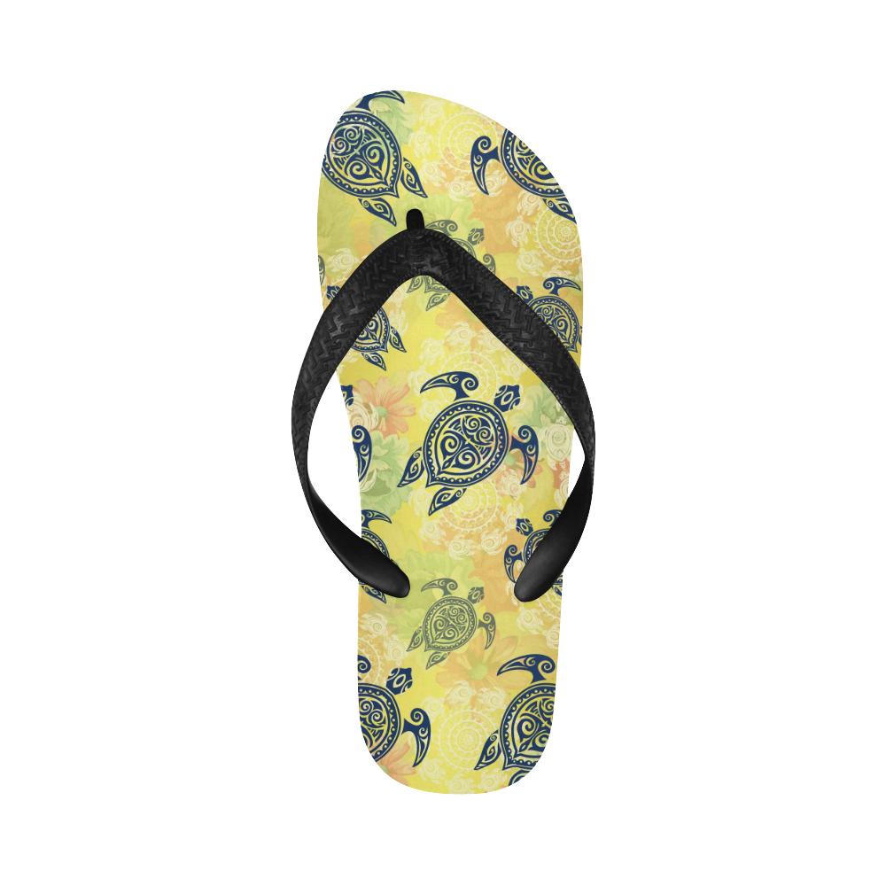 Hawaiian Turtle Tribal Design Print Flip Flops-JorJune
