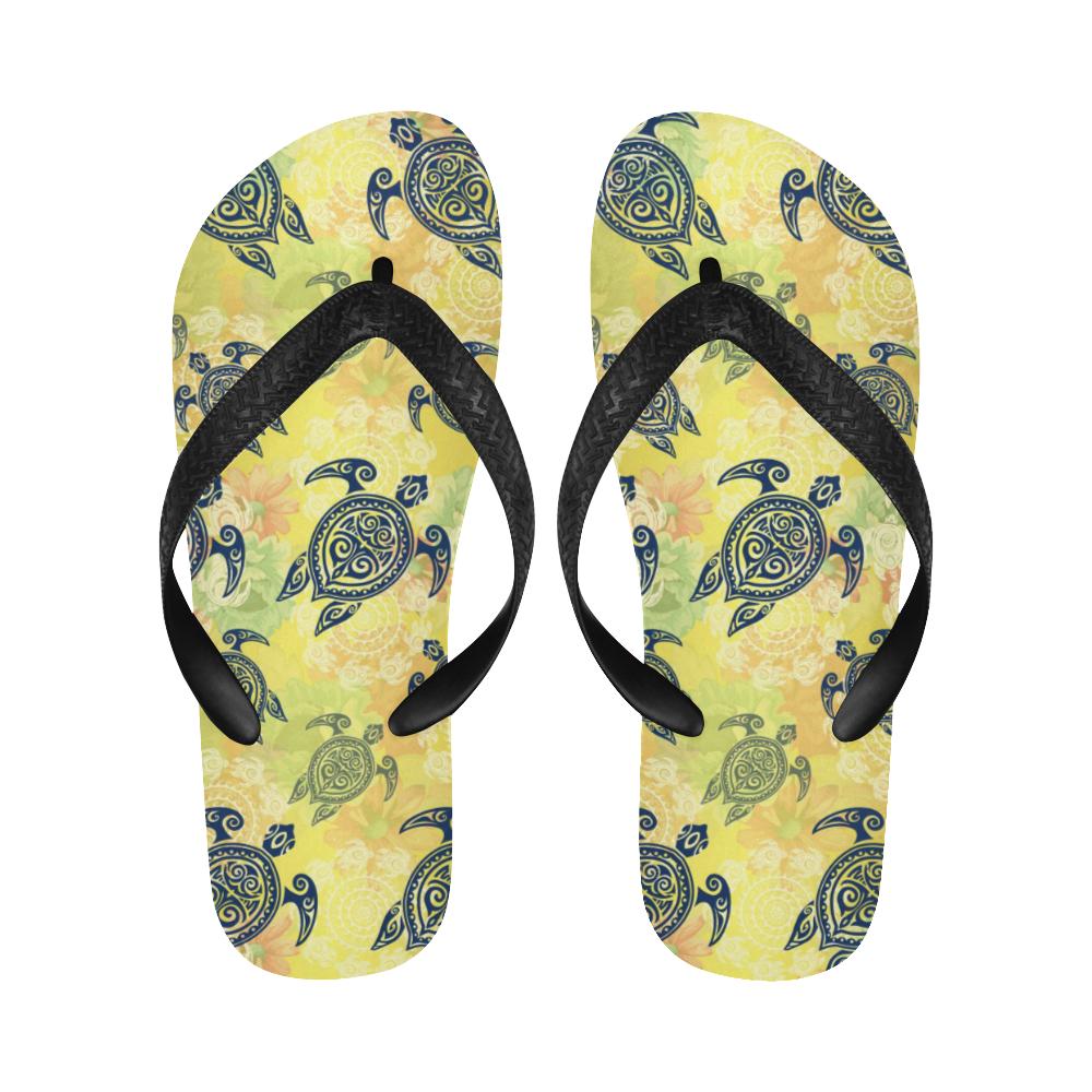 Hawaiian Turtle Tribal Design Print Flip Flops-JorJune