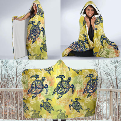 Hawaiian Turtle Tribal Design Print Hooded Blanket-JORJUNE.COM