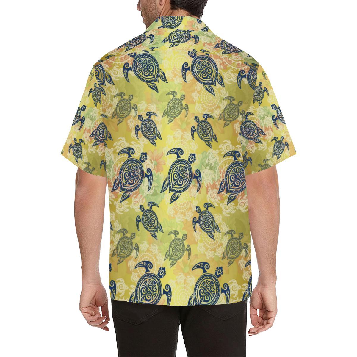 Hawaiian Turtle Tribal Design Print Men Hawaiian Shirt-JorJune