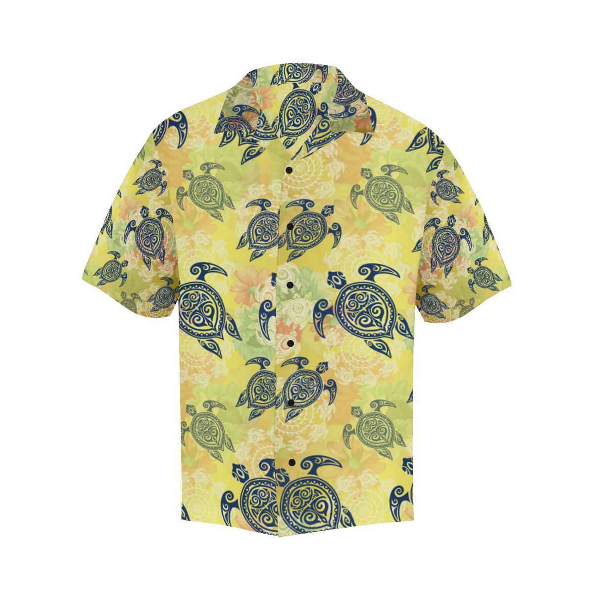 Hawaiian Turtle Tribal Design Print Men Hawaiian Shirt-JorJune