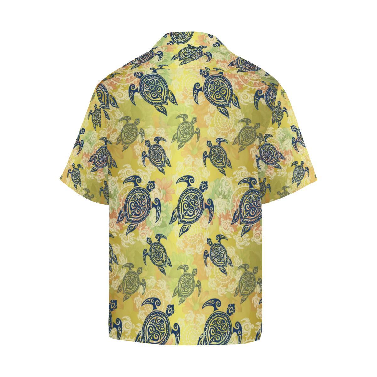 Hawaiian Turtle Tribal Design Print Men Hawaiian Shirt-JorJune