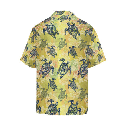 Hawaiian Turtle Tribal Design Print Men Hawaiian Shirt-JorJune