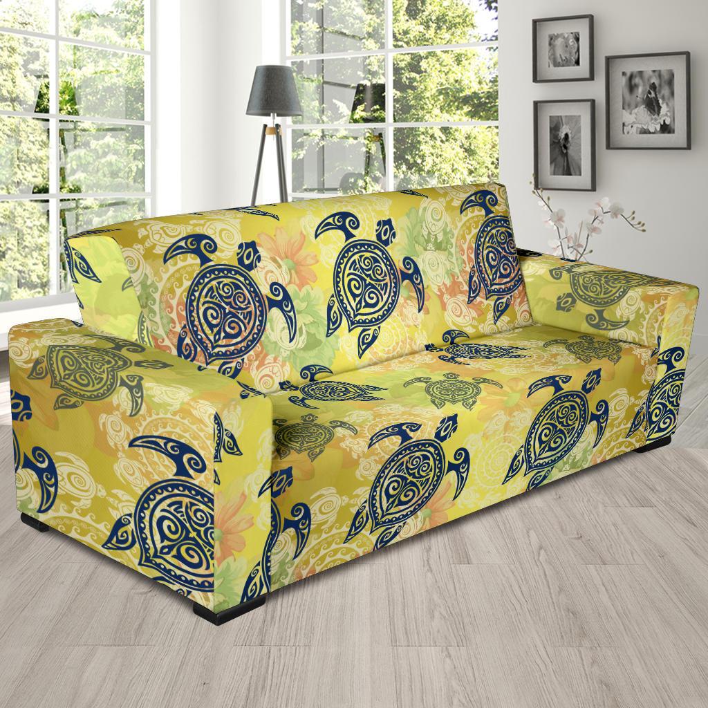 Hawaiian Turtle Tribal Design Print Sofa Slipcover-JORJUNE.COM