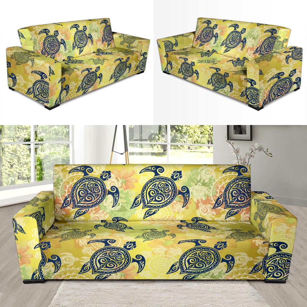 Hawaiian Turtle Tribal Design Print Sofa Slipcover-JORJUNE.COM