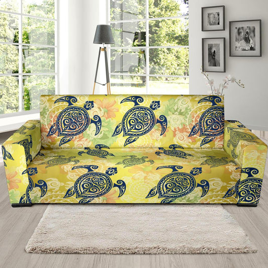 Hawaiian Turtle Tribal Design Print Sofa Slipcover-JORJUNE.COM