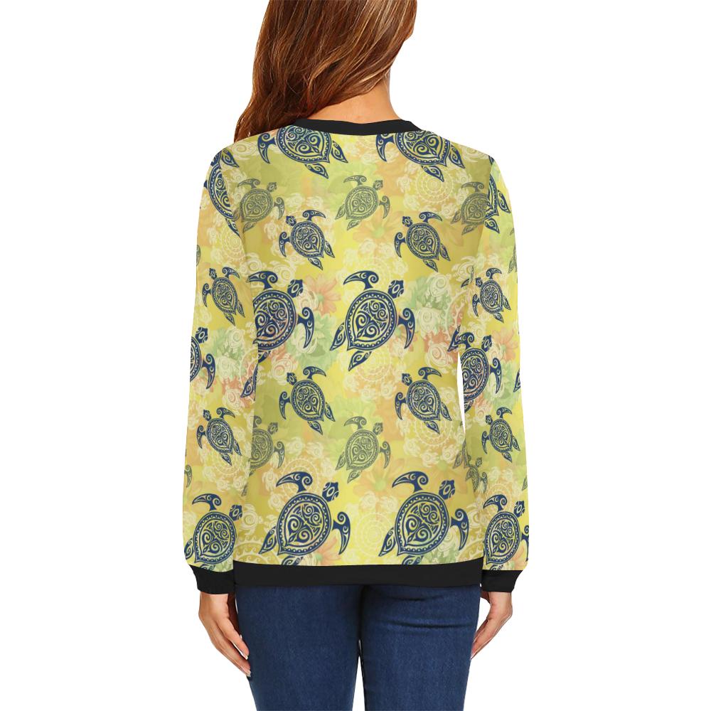 Hawaiian Turtle Tribal Design Print Women Long Sleeve Sweatshirt-JorJune