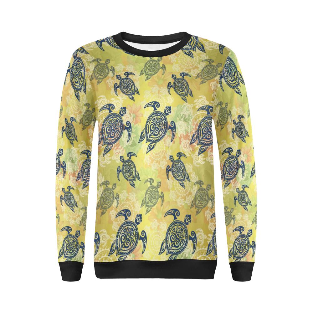 Hawaiian Turtle Tribal Design Print Women Long Sleeve Sweatshirt-JorJune