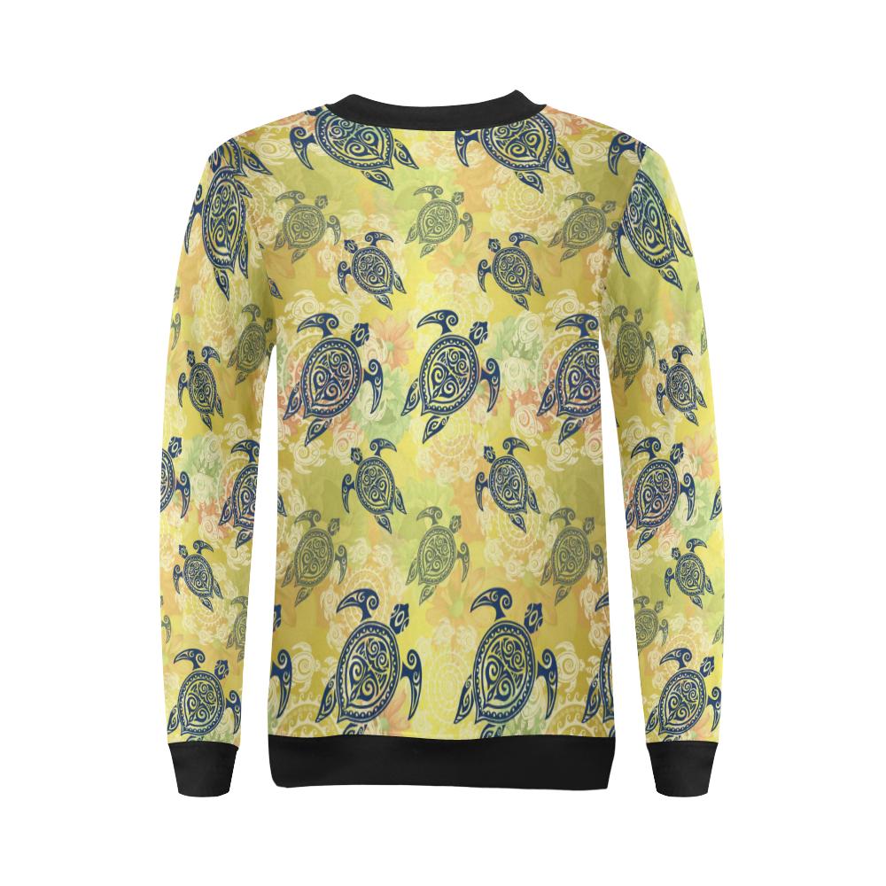 Hawaiian Turtle Tribal Design Print Women Long Sleeve Sweatshirt-JorJune