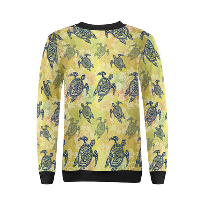 Hawaiian Turtle Tribal Design Print Women Long Sleeve Sweatshirt-JorJune