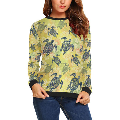 Hawaiian Turtle Tribal Design Print Women Long Sleeve Sweatshirt-JorJune