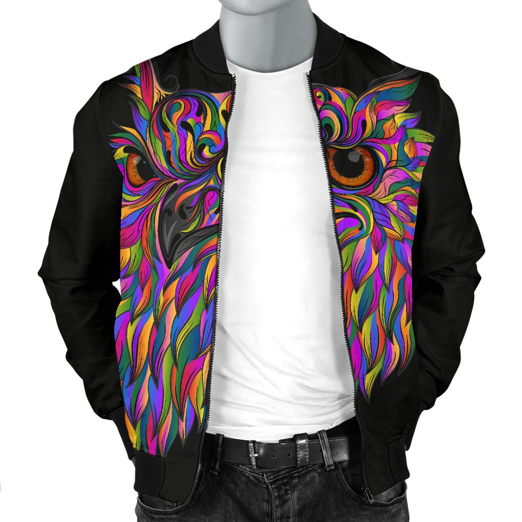 Head Owl Colorful Art Men Casual Bomber Jacket