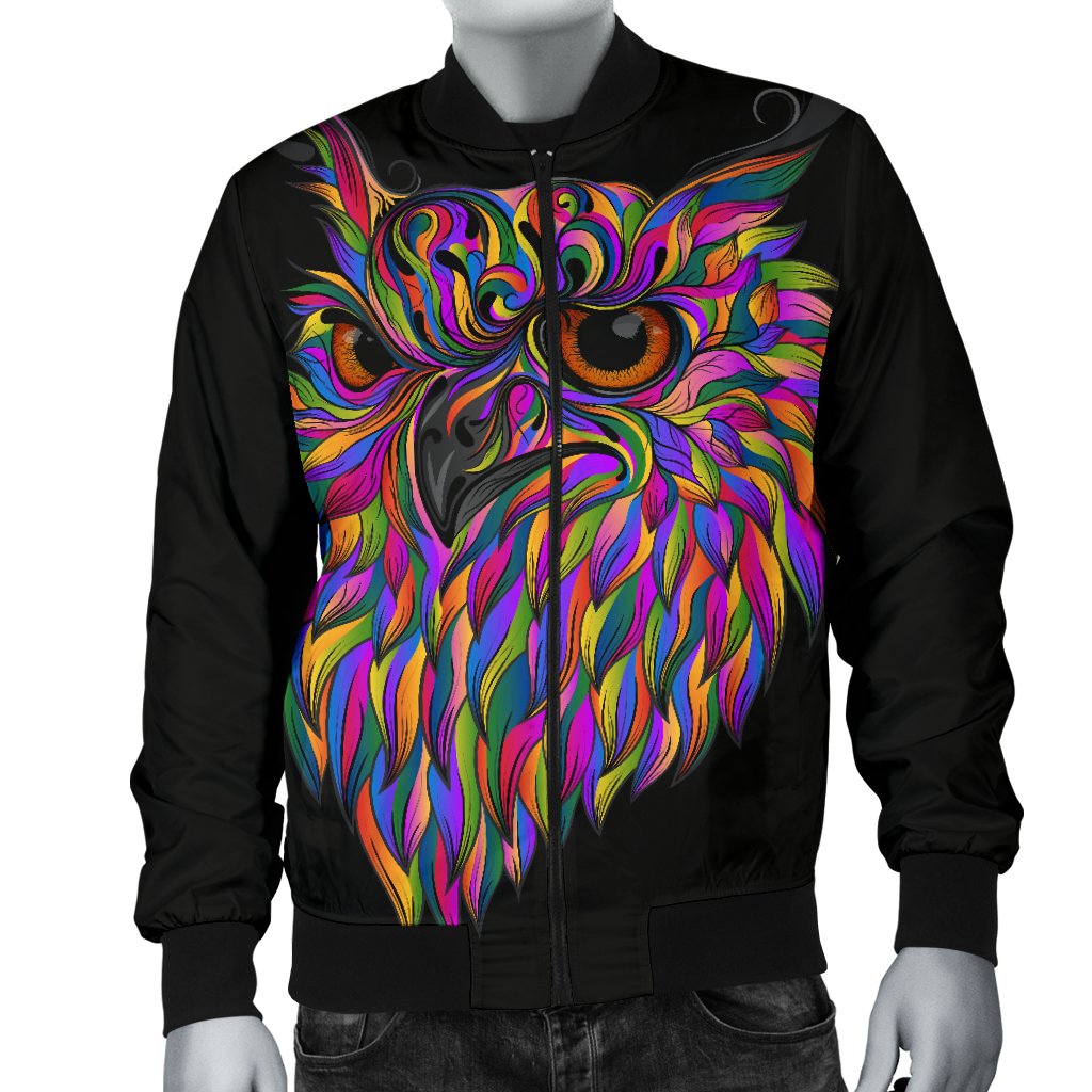Head Owl Colorful Art Men Casual Bomber Jacket