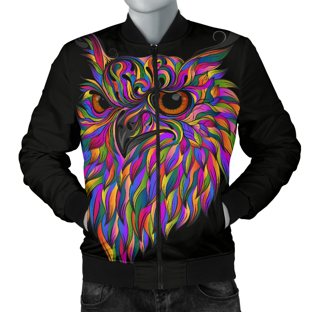 Head Owl Colorful Art Men Casual Bomber Jacket