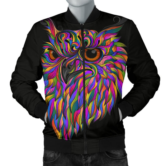 Head Owl Colorful Art Men Casual Bomber Jacket