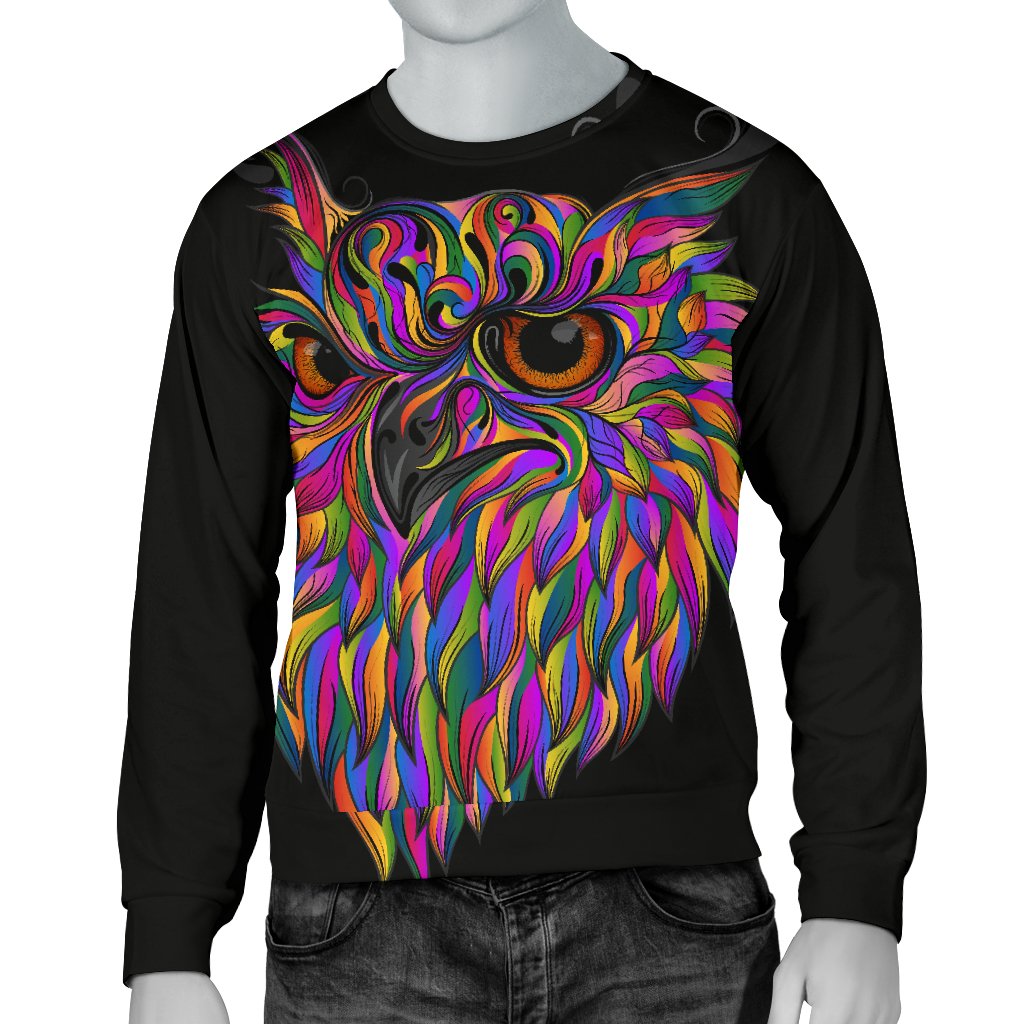 Head Owl Colorful Art Men Crewneck Sweatshirt