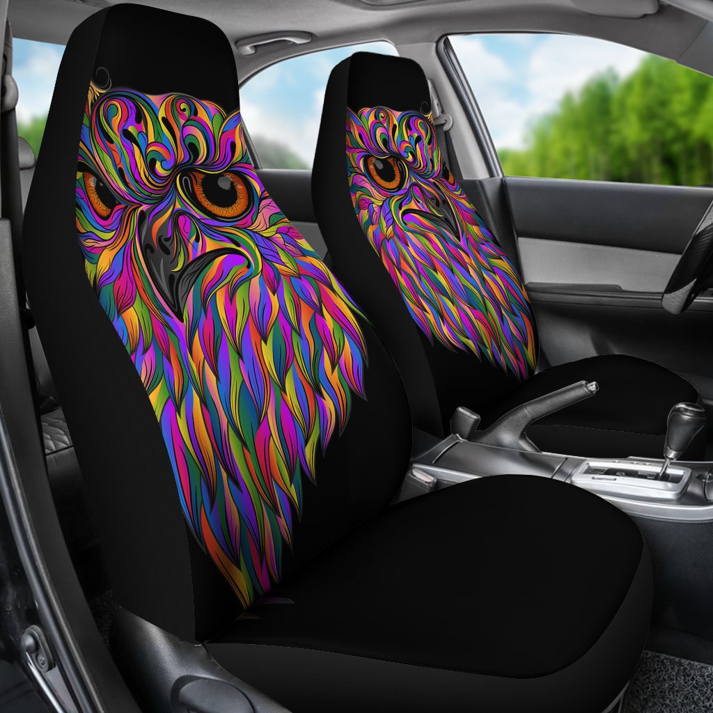 Head Owl Colorful Art Universal Fit Car Seat Covers