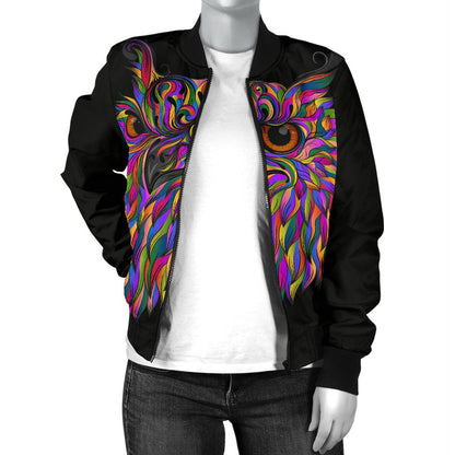 Head Owl Colorful Art Women Casual Bomber Jacket