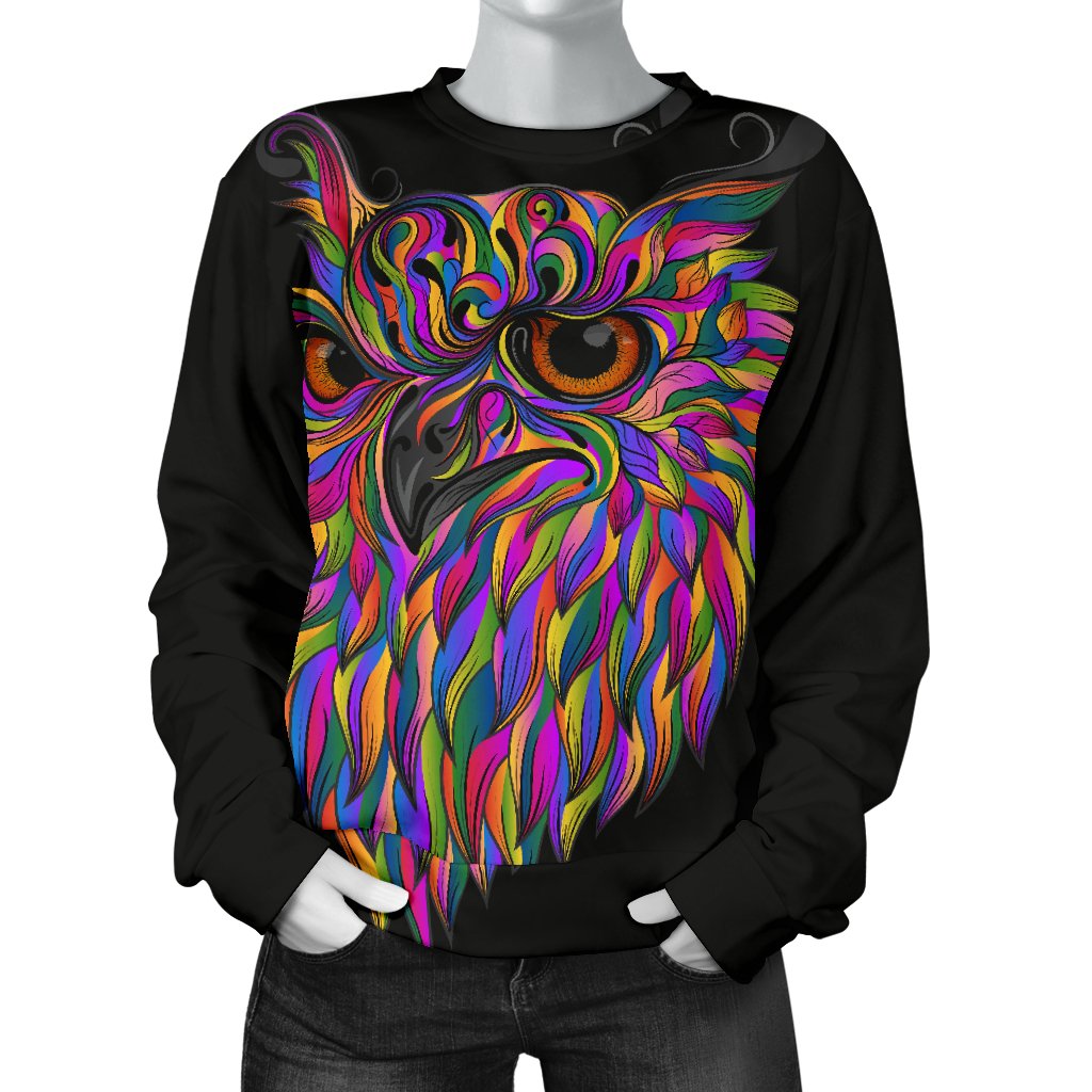 Head Owl Colorful Art Women Crewneck Sweatshirt