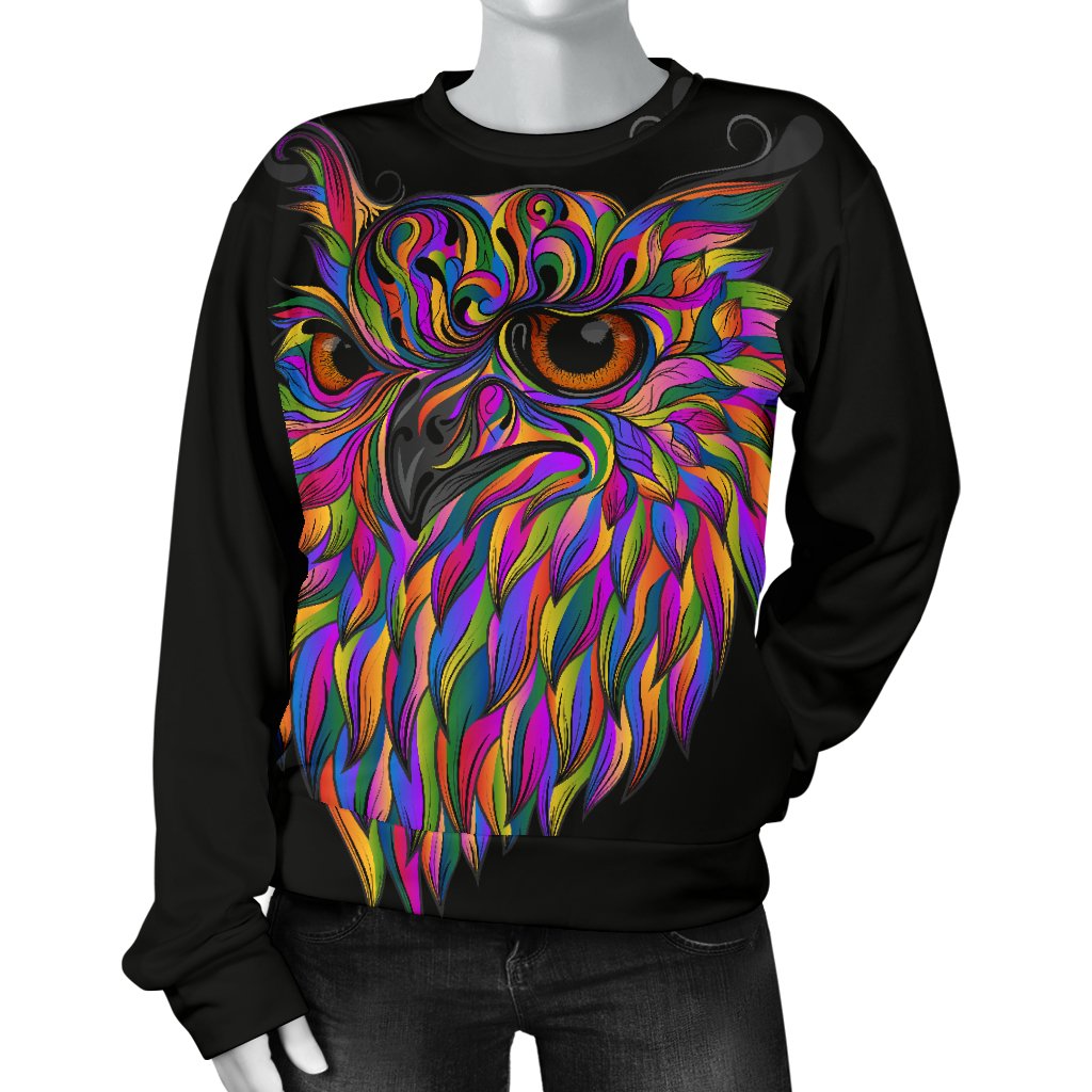 Head Owl Colorful Art Women Crewneck Sweatshirt