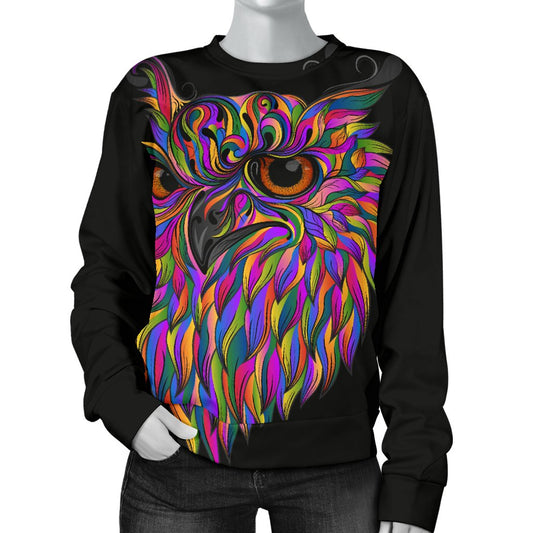Head Owl Colorful Art Women Crewneck Sweatshirt