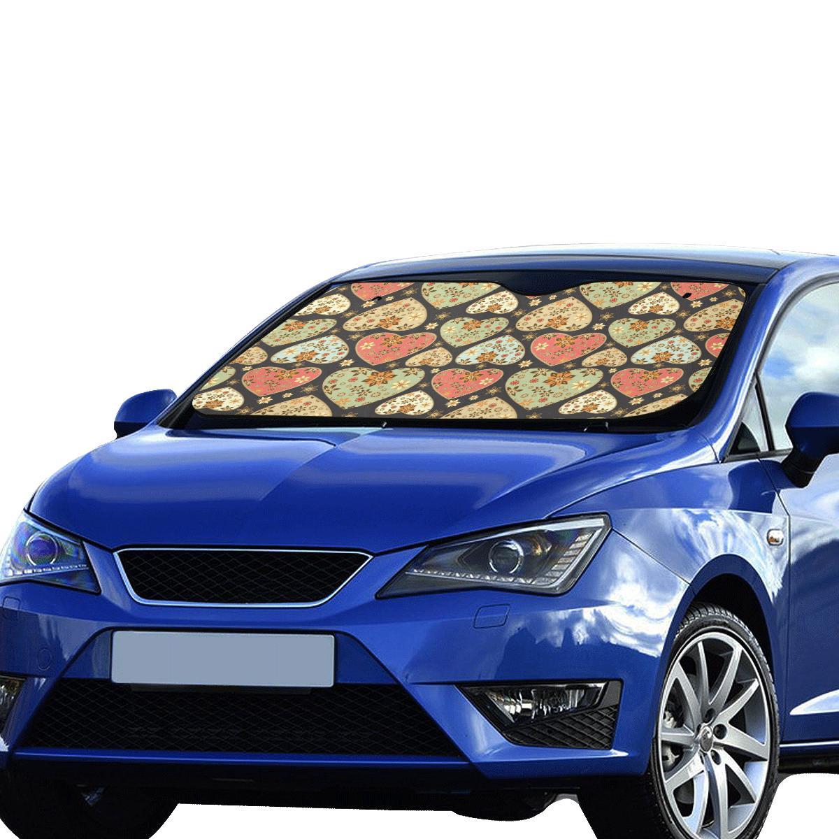 Heart Boho Pattern Print Design HE04 Car Sun Shade-JorJune