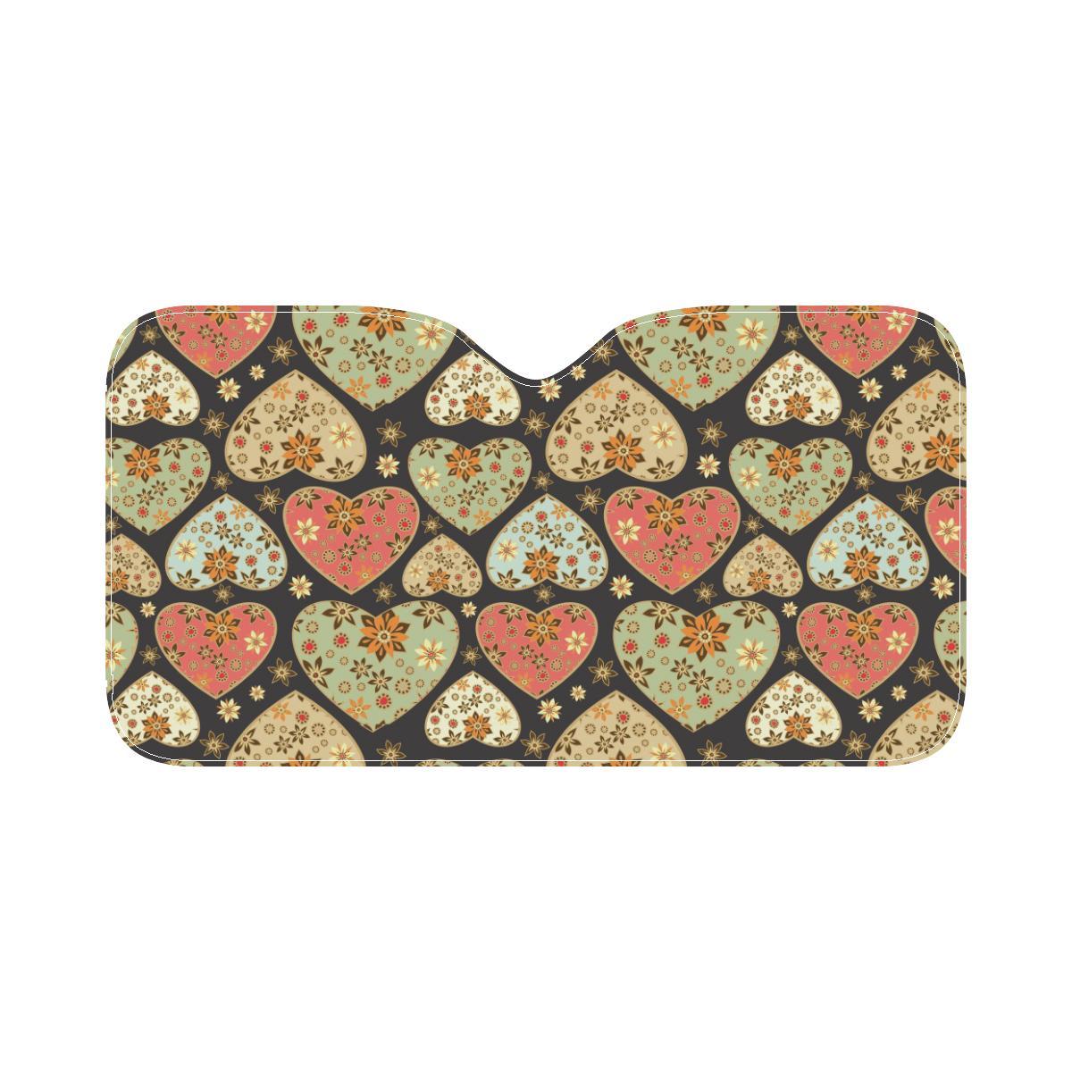 Heart Boho Pattern Print Design HE04 Car Sun Shade-JorJune