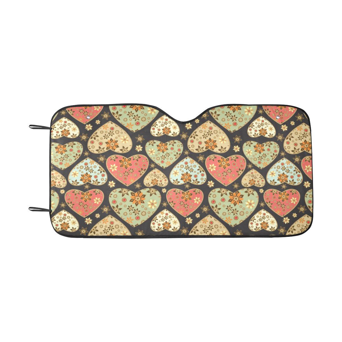 Heart Boho Pattern Print Design HE04 Car Sun Shade-JorJune