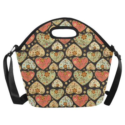 Heart Boho Pattern Print Design HE04 Neoprene Lunch Bag-JorJune